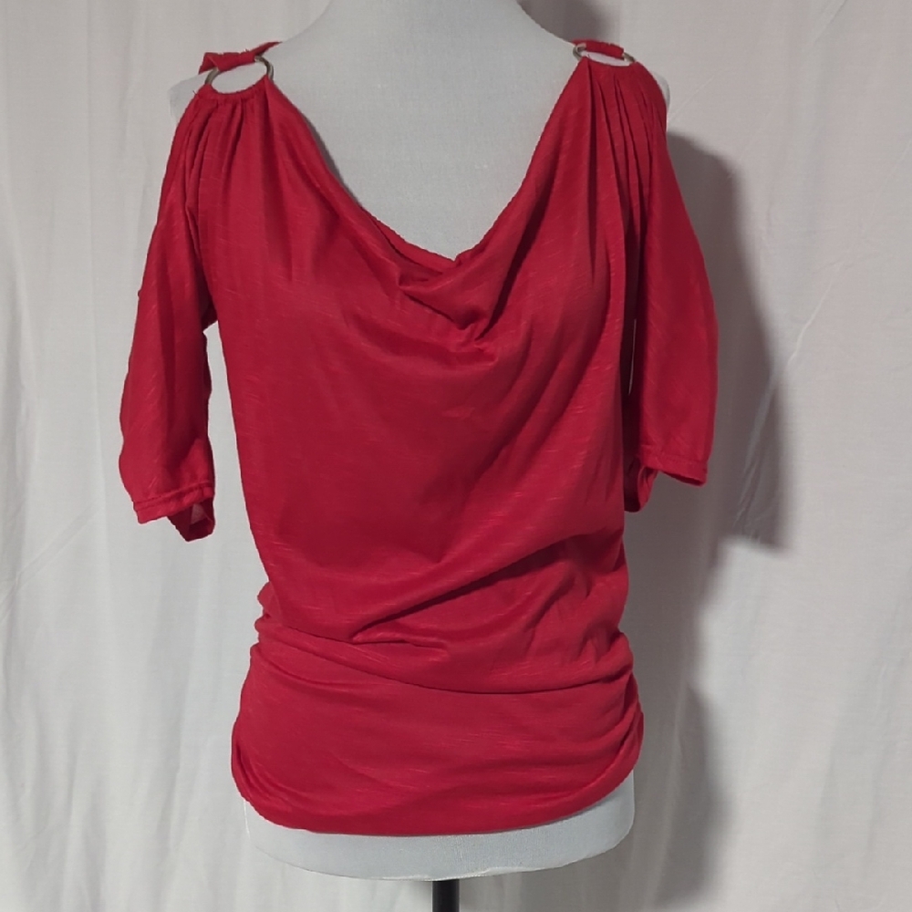 Red Asymmetrical Cut Out Blouse